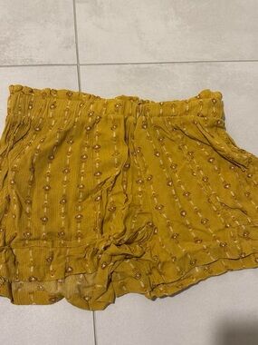 Pink Rose Mustard Floral High-Waist Ruffle Shorts